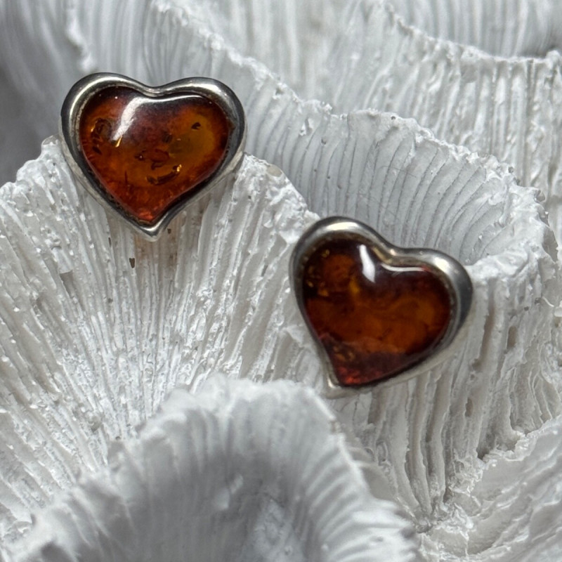 925 Sterling Silver Amber Heart Earrings Length 0.5 Inch