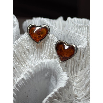 925 Sterling Silver Amber Heart Earrings Length 0.5 Inch