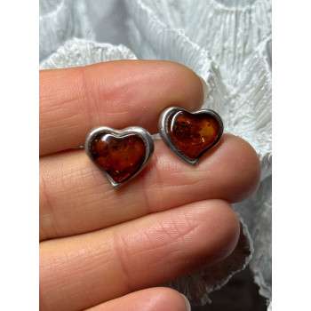 925 Sterling Silver Amber Heart Earrings Length 0.5 Inch