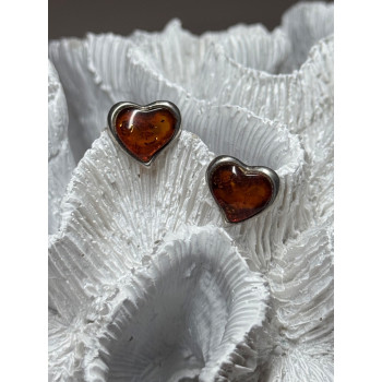 925 Sterling Silver Amber Heart Earrings Length 0.5 Inch