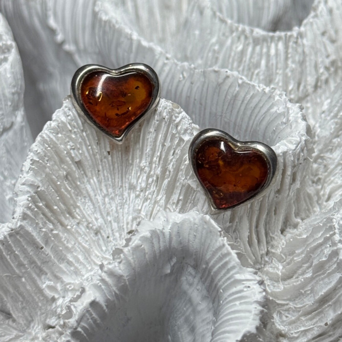 925 Sterling Silver Amber Heart Earrings Length 0.5 Inch