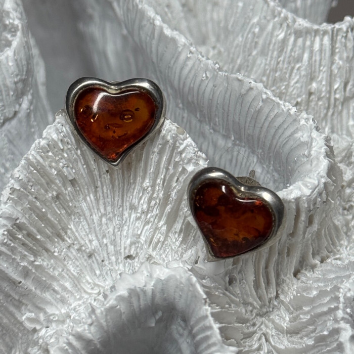 925 Sterling Silver Amber Heart Earrings Length 0.5 Inch