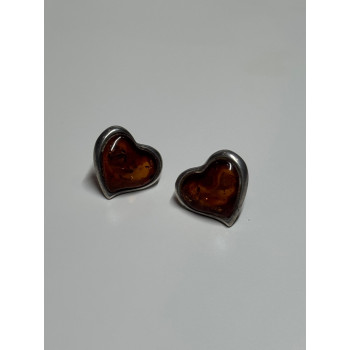 925 Sterling Silver Amber Heart Earrings Length 0.5 Inch