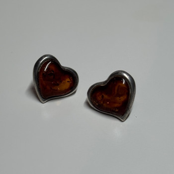 925 Sterling Silver Amber Heart Earrings Length 0.5 Inch