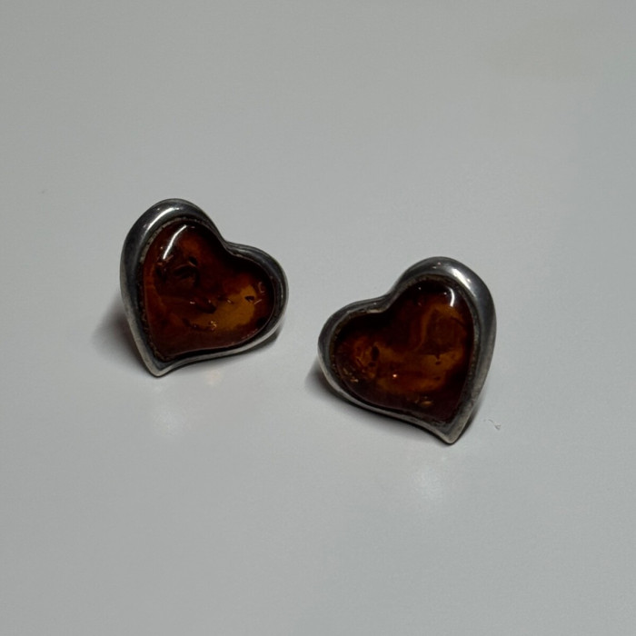 925 Sterling Silver Amber Heart Earrings Length 0.5 Inch