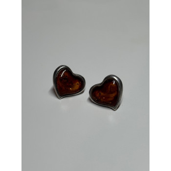 925 Sterling Silver Amber Heart Earrings Length 0.5 Inch