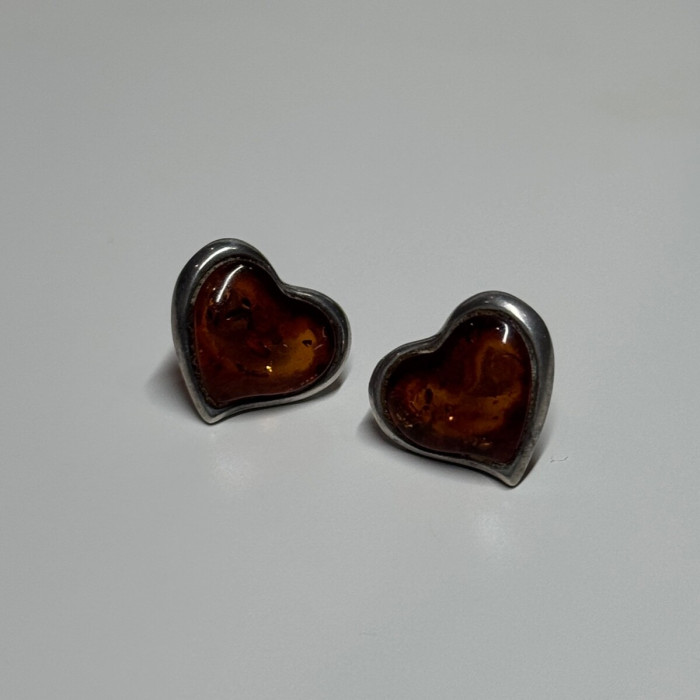 925 Sterling Silver Amber Heart Earrings Length 0.5 Inch