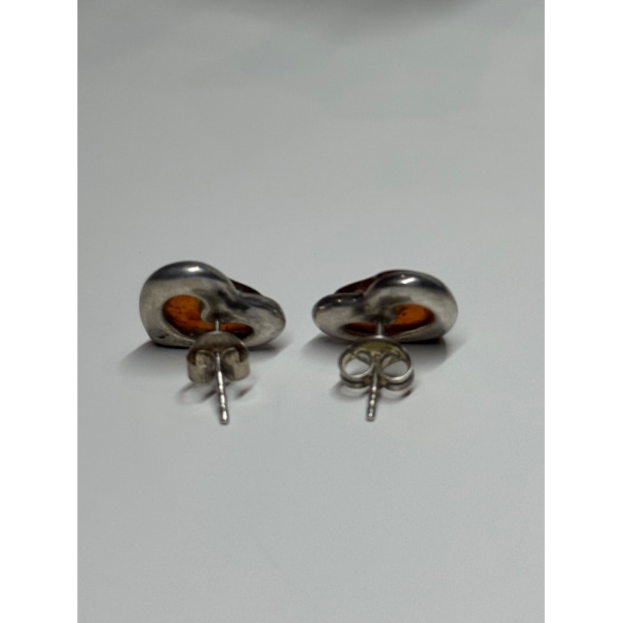 925 Sterling Silver Amber Heart Earrings Length 0.5 Inch