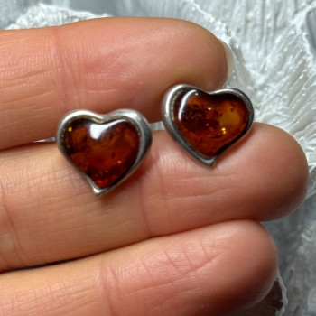925 Sterling Silver Amber Heart Earrings Length 0.5 Inch