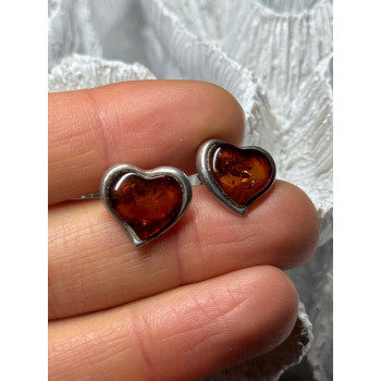 925 Sterling Silver Amber Heart Earrings Length 0.5 Inch