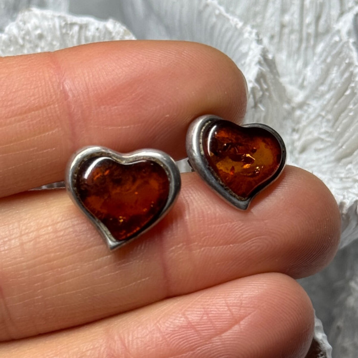 925 Sterling Silver Amber Heart Earrings Length 0.5 Inch