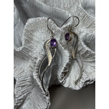 925 Sterling Silver Amethyst Earrings Length 2.6 Inch
