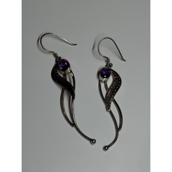 925 Sterling Silver Amethyst Earrings Length 2.6 Inch