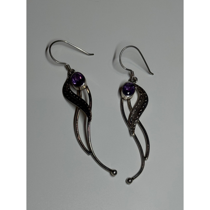 925 Sterling Silver Amethyst Earrings Length 2.6 Inch
