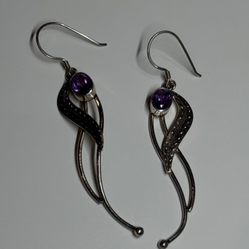 925 Sterling Silver Amethyst Earrings Length 2.6 Inch