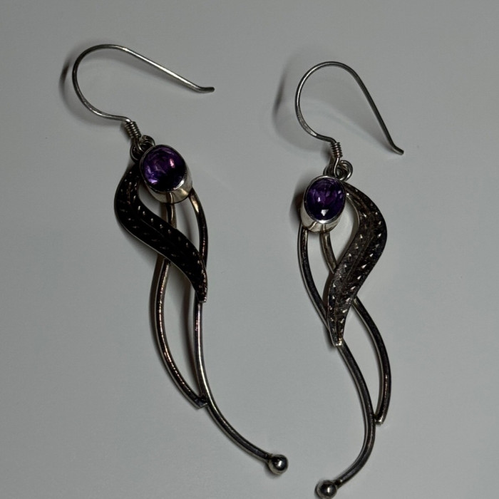 925 Sterling Silver Amethyst Earrings Length 2.6 Inch