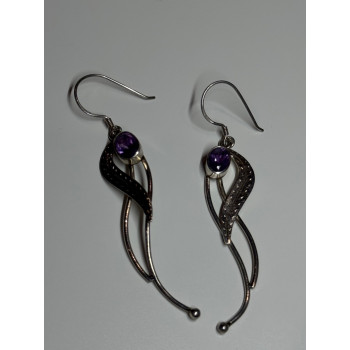 925 Sterling Silver Amethyst Earrings Length 2.6 Inch