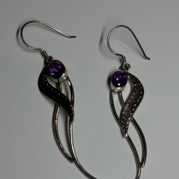 925 Sterling Silver Amethyst Earrings Length 2.6 Inch
