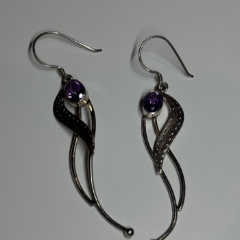 925 Sterling Silver Amethyst Earrings Length 2.6 Inch