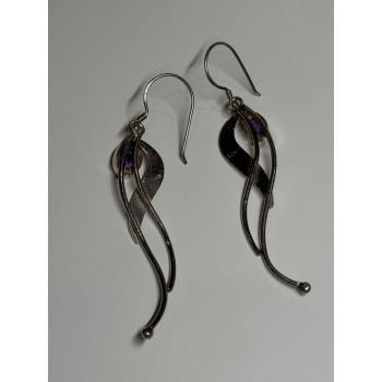 925 Sterling Silver Amethyst Earrings Length 2.6 Inch