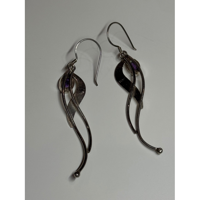925 Sterling Silver Amethyst Earrings Length 2.6 Inch