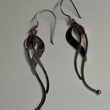 925 Sterling Silver Amethyst Earrings Length 2.6 Inch