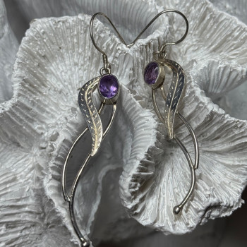925 Sterling Silver Amethyst Earrings Length 2.6 Inch
