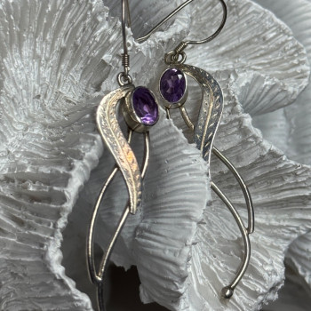 925 Sterling Silver Amethyst Earrings Length 2.6 Inch