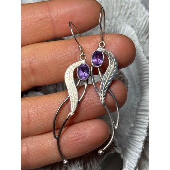 925 Sterling Silver Amethyst Earrings Length 2.6 Inch