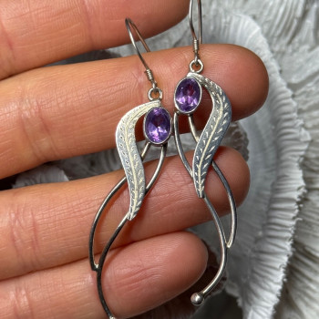 925 Sterling Silver Amethyst Earrings Length 2.6 Inch