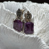 925 Sterling Silver Tourmaline & Marcasite Earrings Length 0.7 Inch