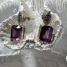 925 Sterling Silver Tourmaline & Marcasite Earrings Length 0.7 Inch
