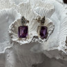 925 Sterling Silver Tourmaline & Marcasite Earrings Length 0.7 Inch