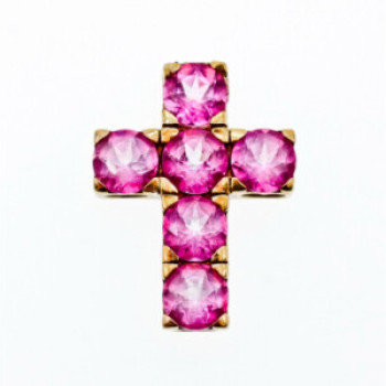 925 Sterling Silver Gold Plated Pink Topaz Cross Pendant