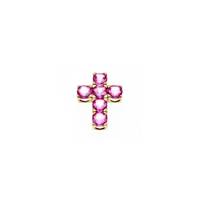 925 Sterling Silver Gold Plated Pink Topaz Cross Pendant