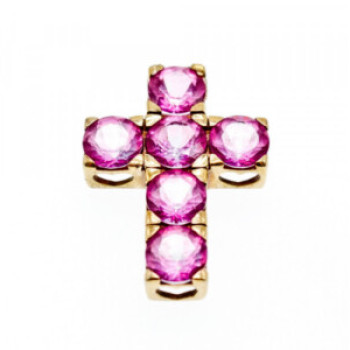 925 Sterling Silver Gold Plated Pink Topaz Cross Pendant