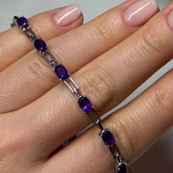 925 Sterling Silver Amethyst Bracelet Length 7 Inch