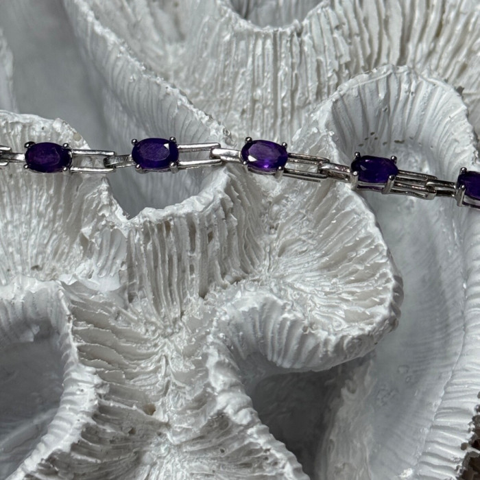 925 Sterling Silver Amethyst Bracelet Length 7 Inch