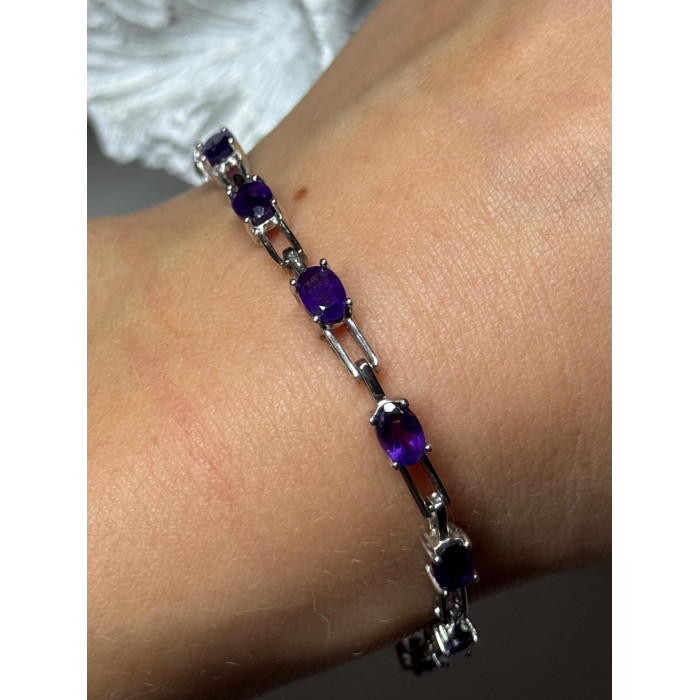 925 Sterling Silver Amethyst Bracelet Length 7 Inch
