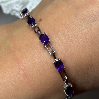 925 Sterling Silver Amethyst Bracelet Length 7 Inch