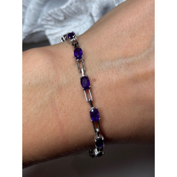 925 Sterling Silver Amethyst Bracelet Length 7 Inch