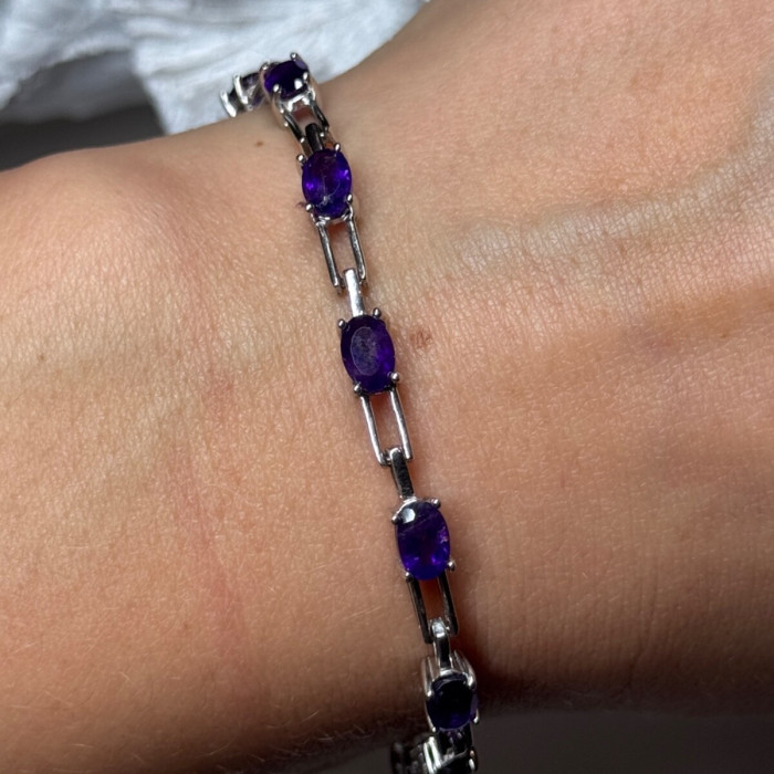 925 Sterling Silver Amethyst Bracelet Length 7 Inch