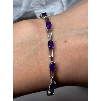 925 Sterling Silver Amethyst Bracelet Length 7 Inch