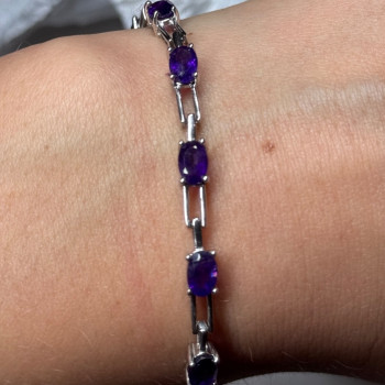 925 Sterling Silver Amethyst Bracelet Length 7 Inch