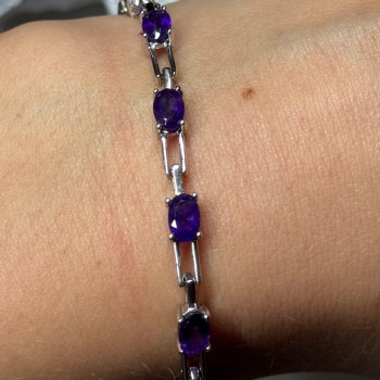 925 Sterling Silver Amethyst Bracelet Length 7 Inch