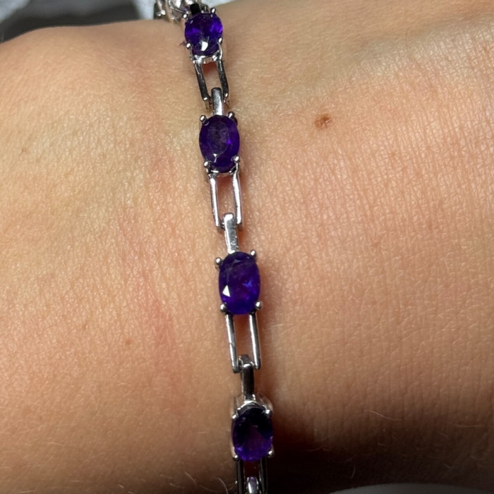 925 Sterling Silver Amethyst Bracelet Length 7 Inch
