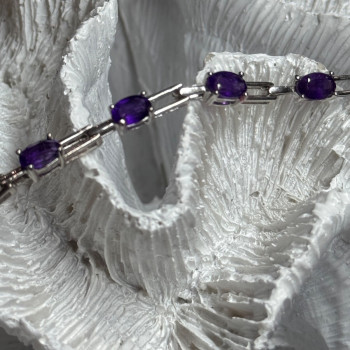 925 Sterling Silver Amethyst Bracelet Length 7 Inch