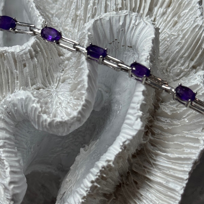 925 Sterling Silver Amethyst Bracelet Length 7 Inch