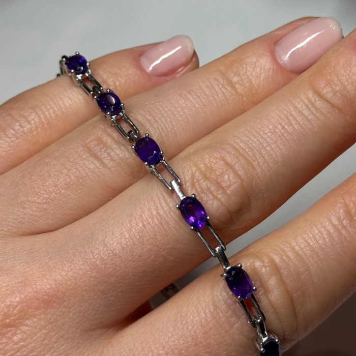 925 Sterling Silver Amethyst Bracelet Length 7 Inch