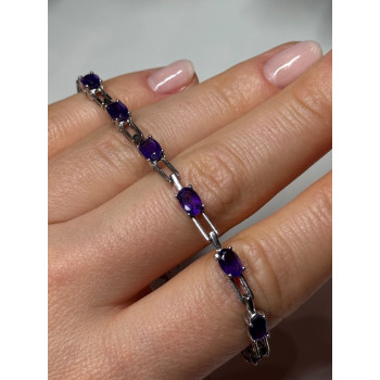 925 Sterling Silver Amethyst Bracelet Length 7 Inch